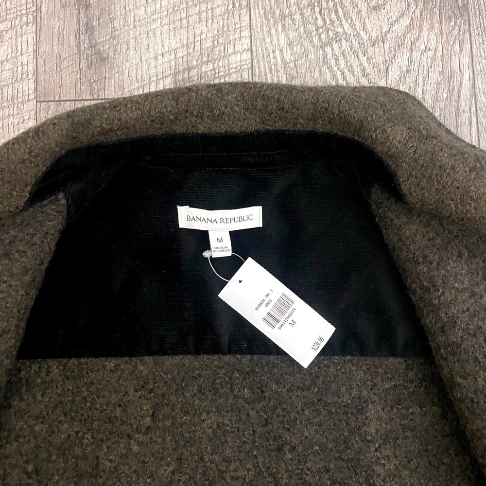 Banana Republic Mens 100% Wool Shirt Jacket Olive Green Shacket Medium NWT - Picture 2 of 9